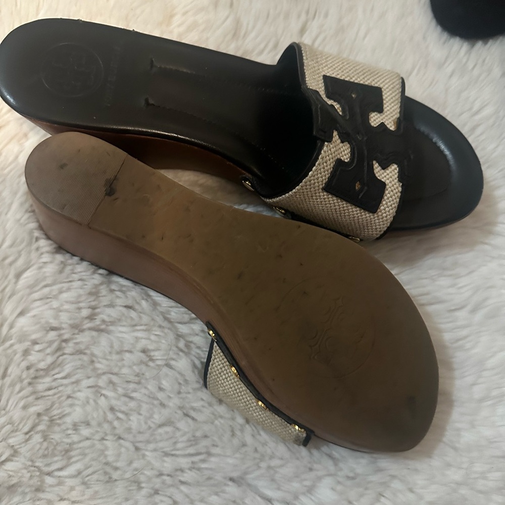Tory Burch Black and Tan Women's Slide Sandals